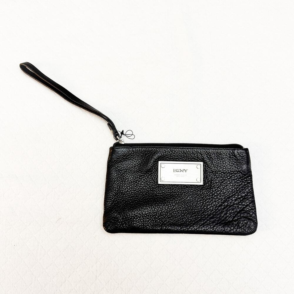DKNY Black Leather Wristlet Clutch